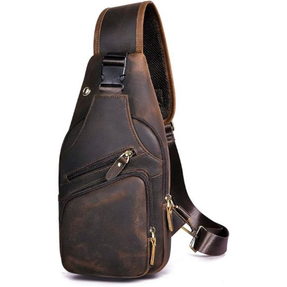 Men Fashion Casual Tea Designer Travel Hiking Crossbody Chest Sling Bag Rig One